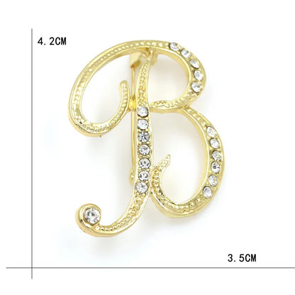 Fashion Design 26 Initial Letters Brooch Pins For Woman Luxury Lapel Pins Crystal Rhinestone Pin Badg Women Brooch Jewelry Gifts