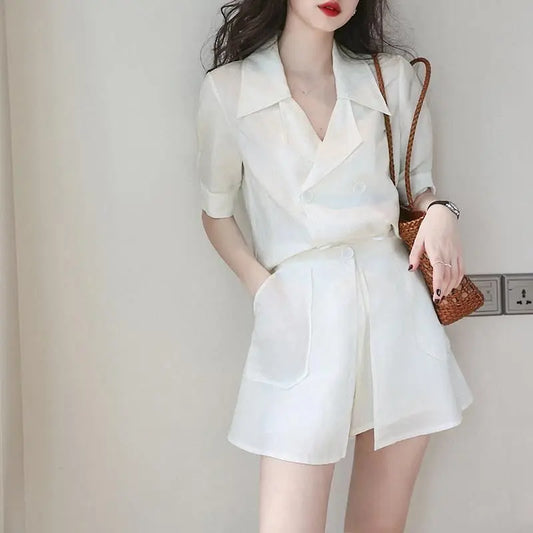 Oversized Women's Suits Short Sleeve Blazer Suits Fried Street Jacket Shorts 2 Piece Short Set With Jacket Women Summer 2024 New