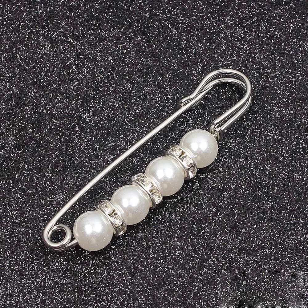 Lapel Pin Women Simulated-Pearl Pendant Pins Crystal Rhinestone Brooch For Woman Scarf Buckle Clips Hat Clothes Multipurpose Pin