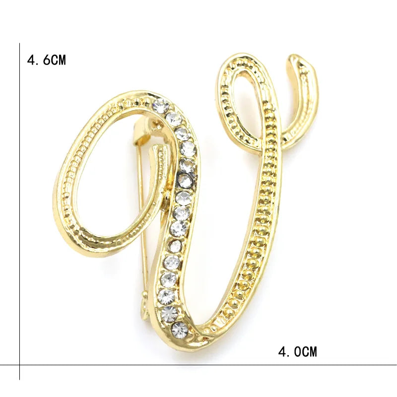 Fashion Design 26 Initial Letters Brooch Pins For Woman Luxury Lapel Pins Crystal Rhinestone Pin Badg Women Brooch Jewelry Gifts