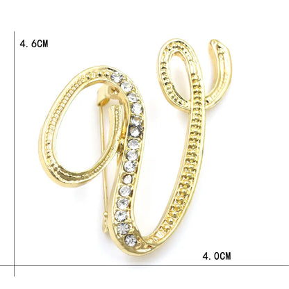Fashion Design 26 Initial Letters Brooch Pins For Woman Luxury Lapel Pins Crystal Rhinestone Pin Badg Women Brooch Jewelry Gifts