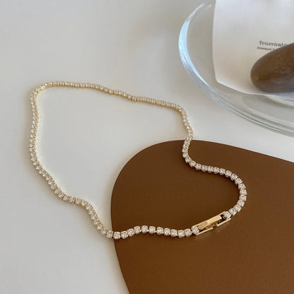 Iced Out Tennis Chain Necklaces Female Gold Color 18K Gold Plated Neck Chain For Women Fashion Jewelry Gift Chocker 2024