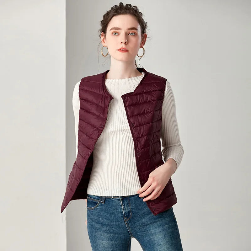 White Stand Collar Women's Sleeveless Down Vest Coat Winter Thin Slim Business Vests White Blue Black Red Women Waistcoat 3XL