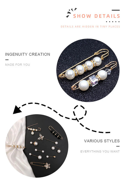 Lapel Pin Women Simulated-Pearl Pendant Pins Crystal Rhinestone Brooch For Woman Scarf Buckle Clips Hat Clothes Multipurpose Pin