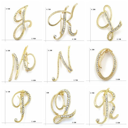 Fashion Design 26 Initial Letters Brooch Pins For Woman Luxury Lapel Pins Crystal Rhinestone Pin Badg Women Brooch Jewelry Gifts