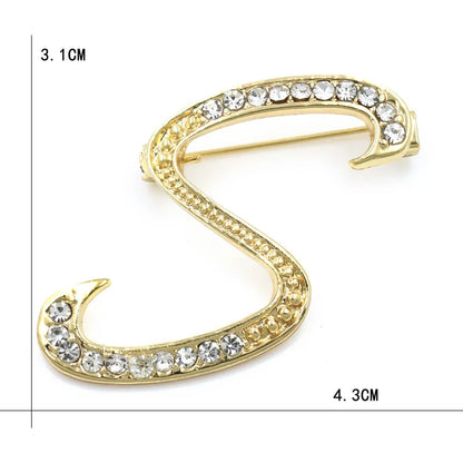 Fashion Design 26 Initial Letters Brooch Pins For Woman Luxury Lapel Pins Crystal Rhinestone Pin Badg Women Brooch Jewelry Gifts