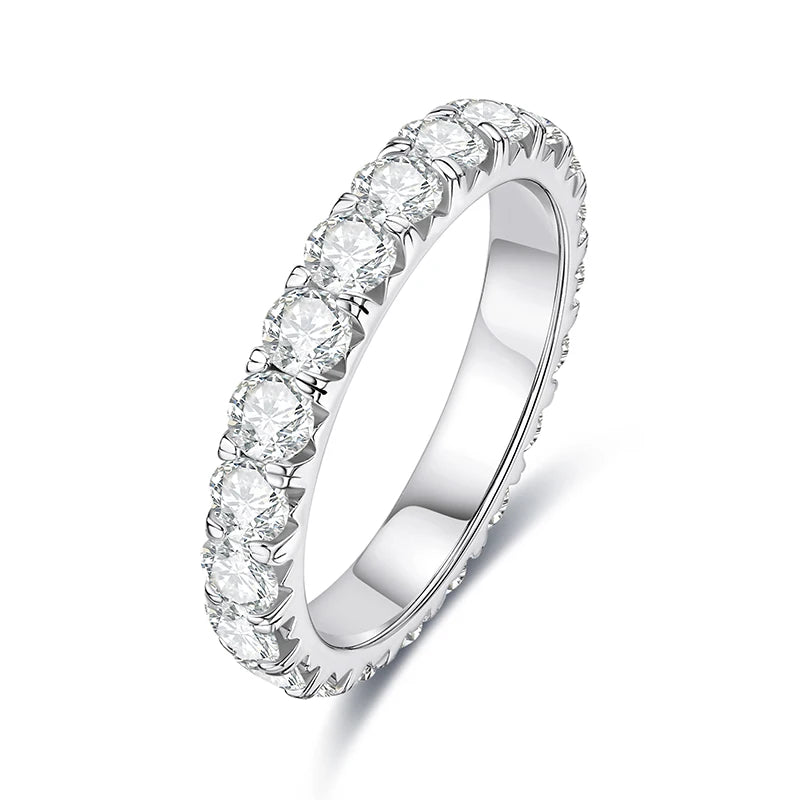 AnuJewel 3mm 2-3ct Dカラー モアサナイト ウェディングバンドリング 925スターリングシルバー エタニティバンド 婚約指輪 レディース用
