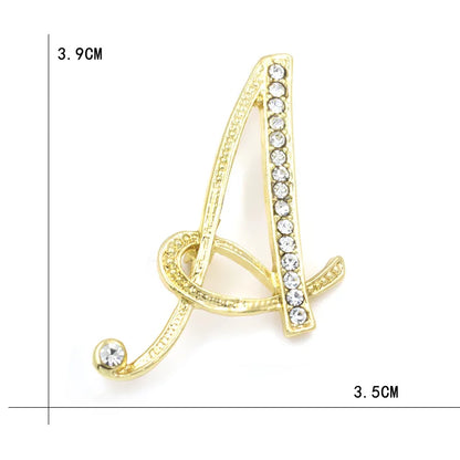 Fashion Design 26 Initial Letters Brooch Pins For Woman Luxury Lapel Pins Crystal Rhinestone Pin Badg Women Brooch Jewelry Gifts