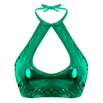 Women Summer Streetwear Halter Strappy Cropped Tops Vest Low Cut Camisole Rave Party Disco Nightclub Pole Dance Costume Sexy