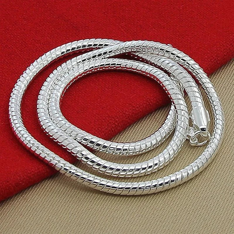 40-75cm 925スターリングシルバー 1MM/2MM/3MM ソリッドスネークチェーンネックレス メンズ レディース ファッションジュエリー ペンダント用 送料無料