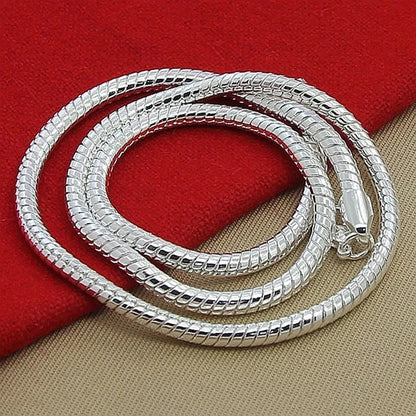 40-75cm 925スターリングシルバー 1MM/2MM/3MM ソリッドスネークチェーンネックレス メンズ レディース ファッションジュエリー ペンダント用 送料無料