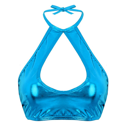 Women Summer Streetwear Halter Strappy Cropped Tops Vest Low Cut Camisole Rave Party Disco Nightclub Pole Dance Costume Sexy
