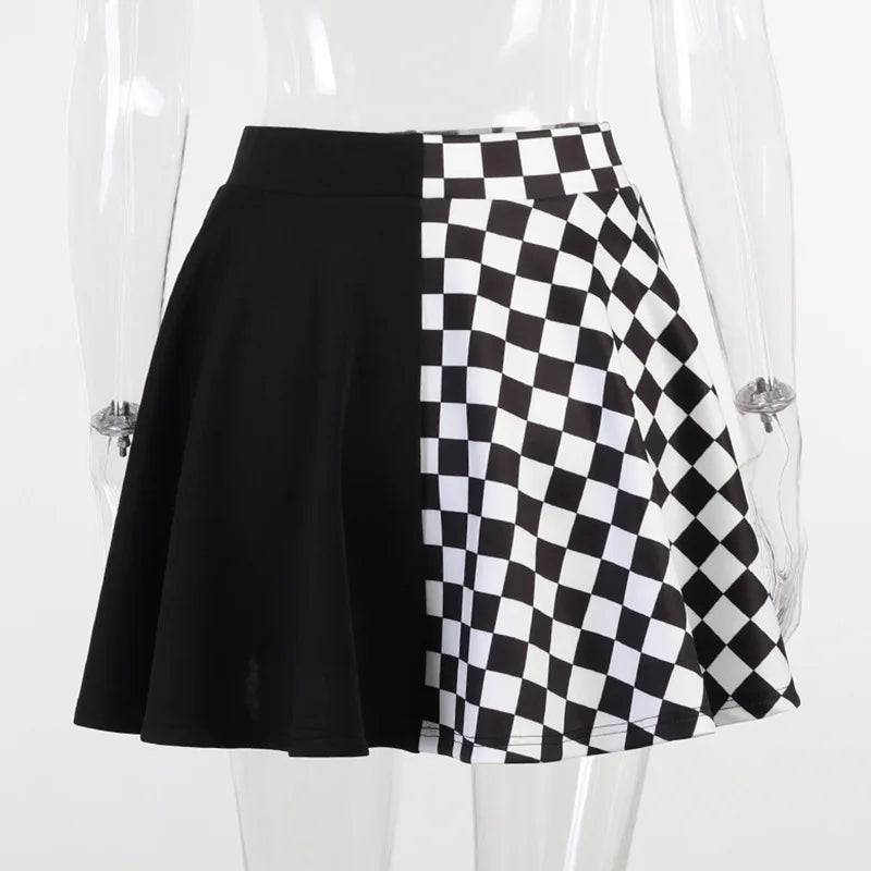 Y2k Skirt Harajuku Dark Girl Contrast Plaid Stitching Sexy High Waist Over In Summer Sexy Gothic Skirt