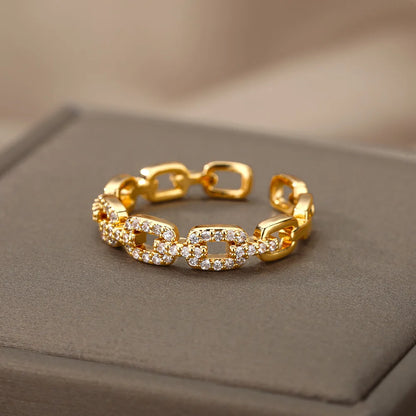 Classic Zircon Twist Chain Rings For Women Stainless Steel  Elegant Couple Ring Wedding Jewelry Gift Bijoux Femme Free Shipping