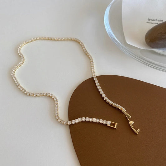 Iced Out Tennis Chain Necklaces Female Gold Color 18K Gold Plated Neck Chain For Women Fashion Jewelry Gift Chocker 2024