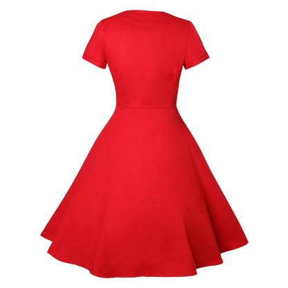 Vintage Dot Print Swing Pin Up Summer Party Dresses Women Short Sleeve High Waist A-Line Dress Elegant Casual Robe Vestidos
