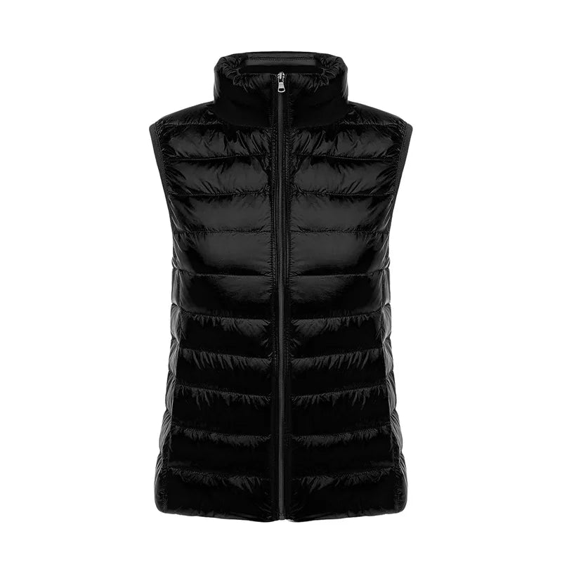 White Stand Collar Women's Sleeveless Down Vest Coat Winter Thin Slim Business Vests White Blue Black Red Women Waistcoat 3XL