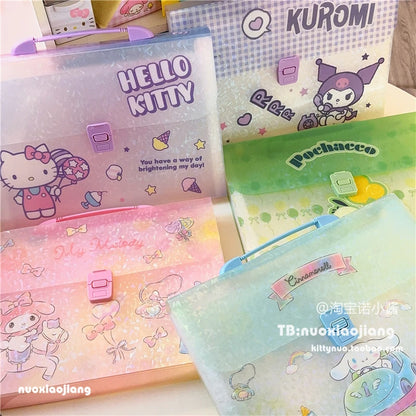 Kawaii Kuromi Hello Kitty A4 Folder Storage Bag Anime Sanrio Cute Portable Accordion Bag Multi-layer Test Paper Storage Bag