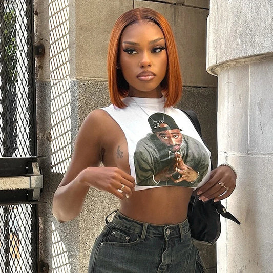 CUTENOVA 2024 Women'S Summer New Retro 3D Print Sexy Tank Tops Street Hipster O Neck Sleeveless Cut Out Vest Club Crop Tops