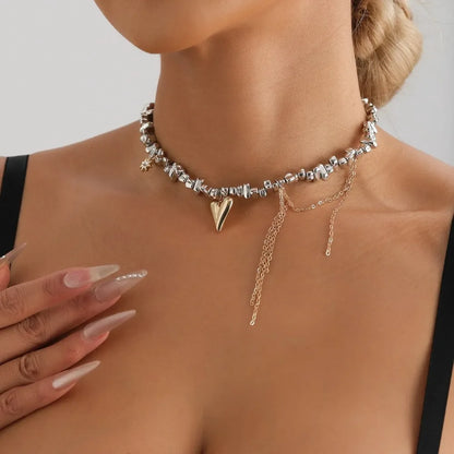 Fashion Heart Beaded Necklace for Women Boho Elegant Irregular Crystal Chain Y2K Choker Exquisite Party Gift Jewelry Accessories