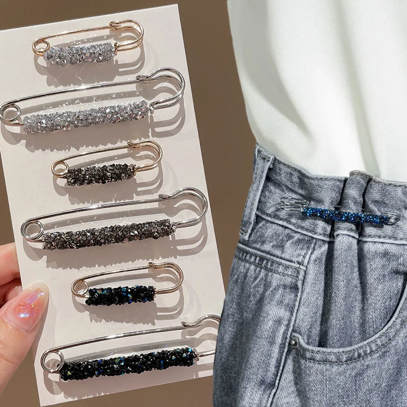 2Pcs Women's Brooch Tighten Waist Brooches for Women Skirt Pants Jeans Adjustable Waist Clip Crystal Pins Clothing Accessories