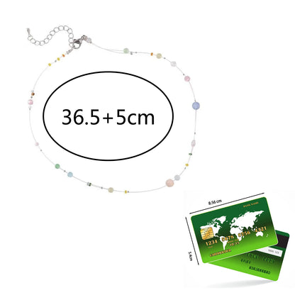 Korean Trendy Invisible Fish Line Beaded Necklace For Women Girls Necklaces 2025 Sweet Cute Clavicle Chains Charm Choker Jewelry