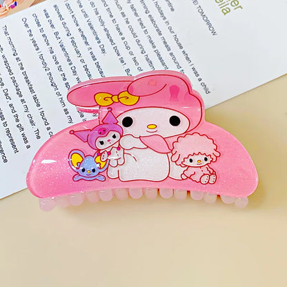 Anime Sanrio Kuromi Acrylic Clip Hello Kitty Cinnamoroll Hairpin Melody Pochacco Pompompurin Clip Girl Hairpin Shark Hair Clips