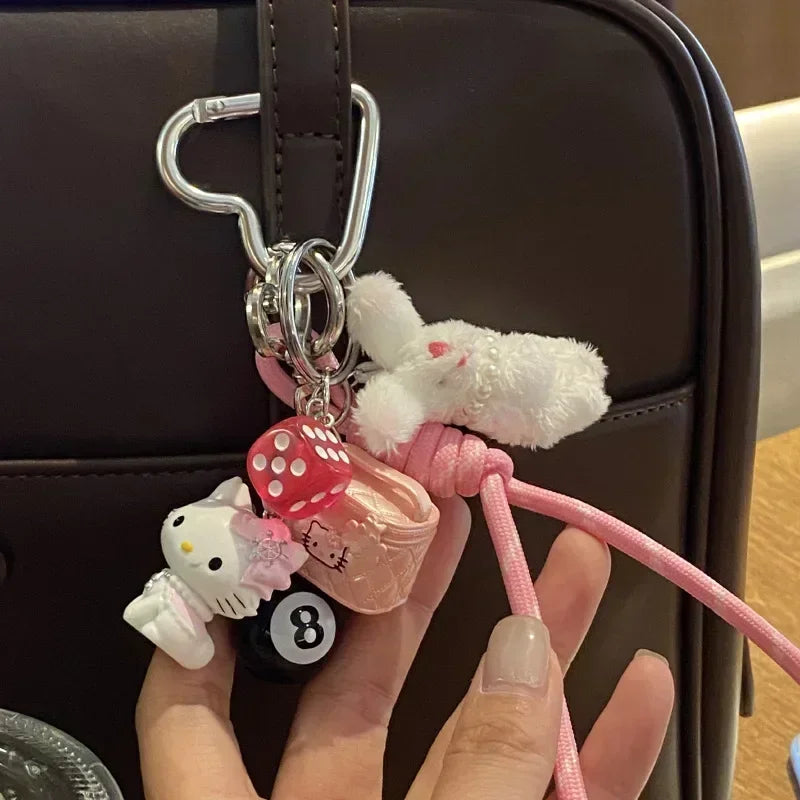 Sanrios Hellokittys Keychain Kawaii Cute Action Figure Rabbit Plush Key Chain Doll Pendant Bag Charm Accessories Keyring Ins