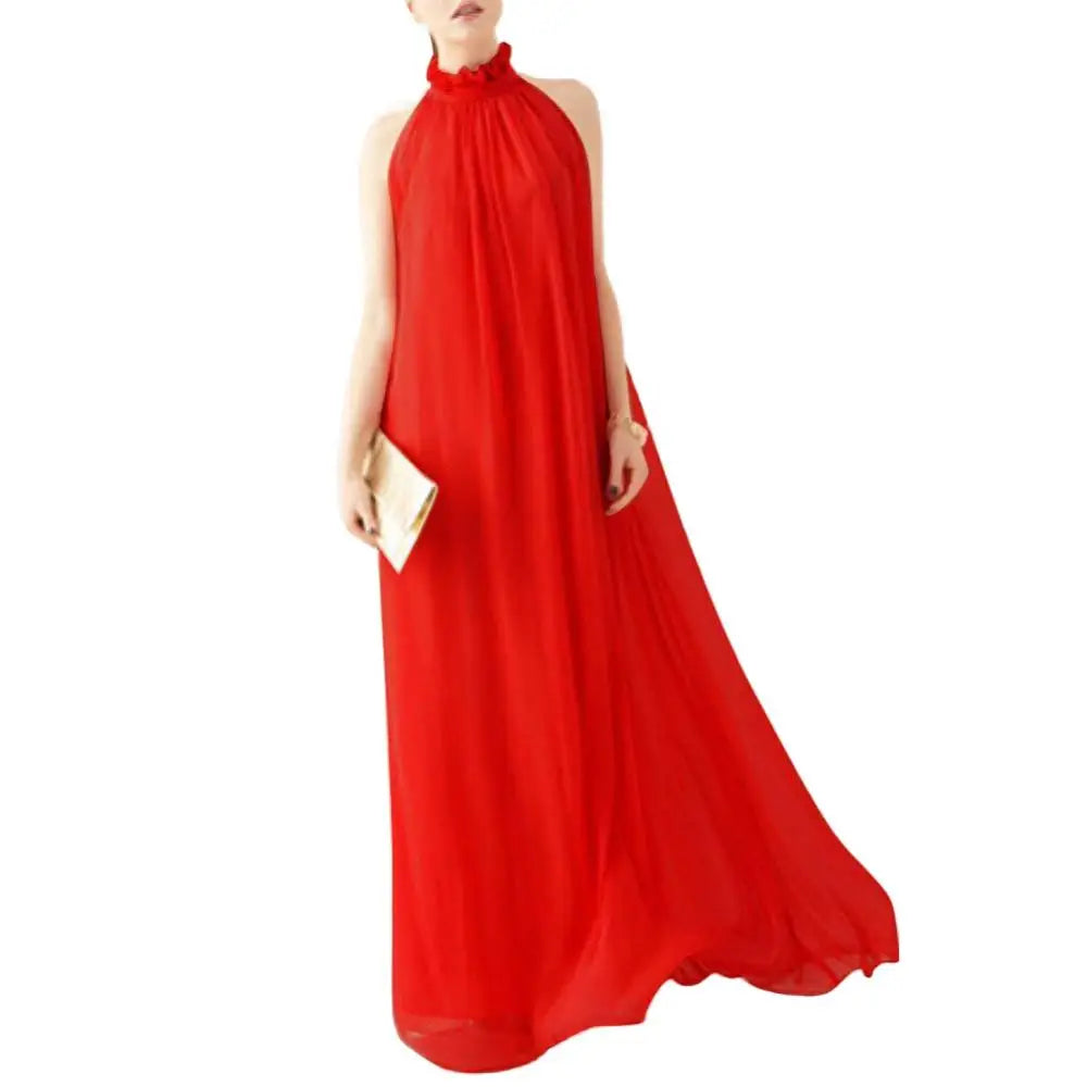Halter Neck Dress Lace Up Elegant Sleeveless Club Party Dress Sexy Ruffled Evening Party Maxi Dress Prom Gown Beach Dresses