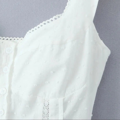 2025 Summer Plain White 3D Dot Sleeveless Tank Women Open Buttons Slim fit Elastic Back Tank Top Crop Tops