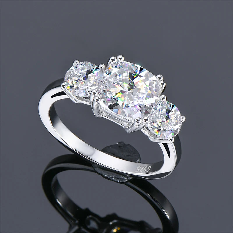 IOGOU Three Stone 3.5cttw D Moissanite Engagement Rings 925 Sterling Silver Finger Rings for Women High Quality Wedding Jewelry