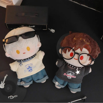 Labubu Clothes For 15/17cm V1 V2 V3 Plush Idol Doll Hip Hop T-Shirt Pants Necklace 3PCS/Pack Decoration Accessories Fans Gift