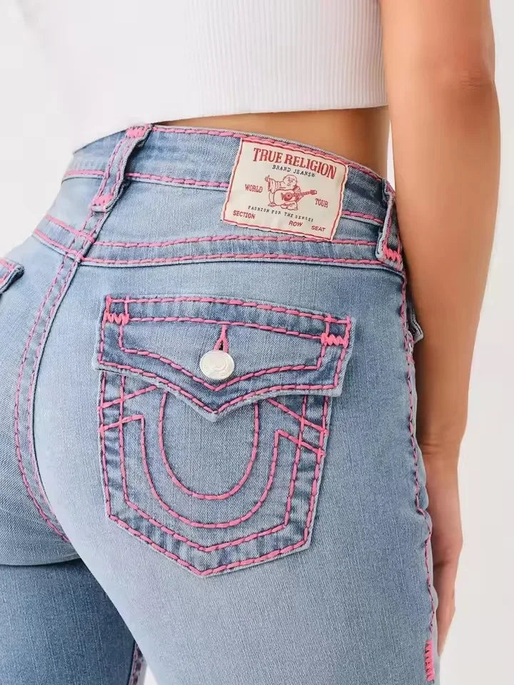 デニム刺繍 レディースジーンズ ハイストリート セクシー ハイウエストジーンズ カジュアルレギンス ジーンライズ スーパー スリム
