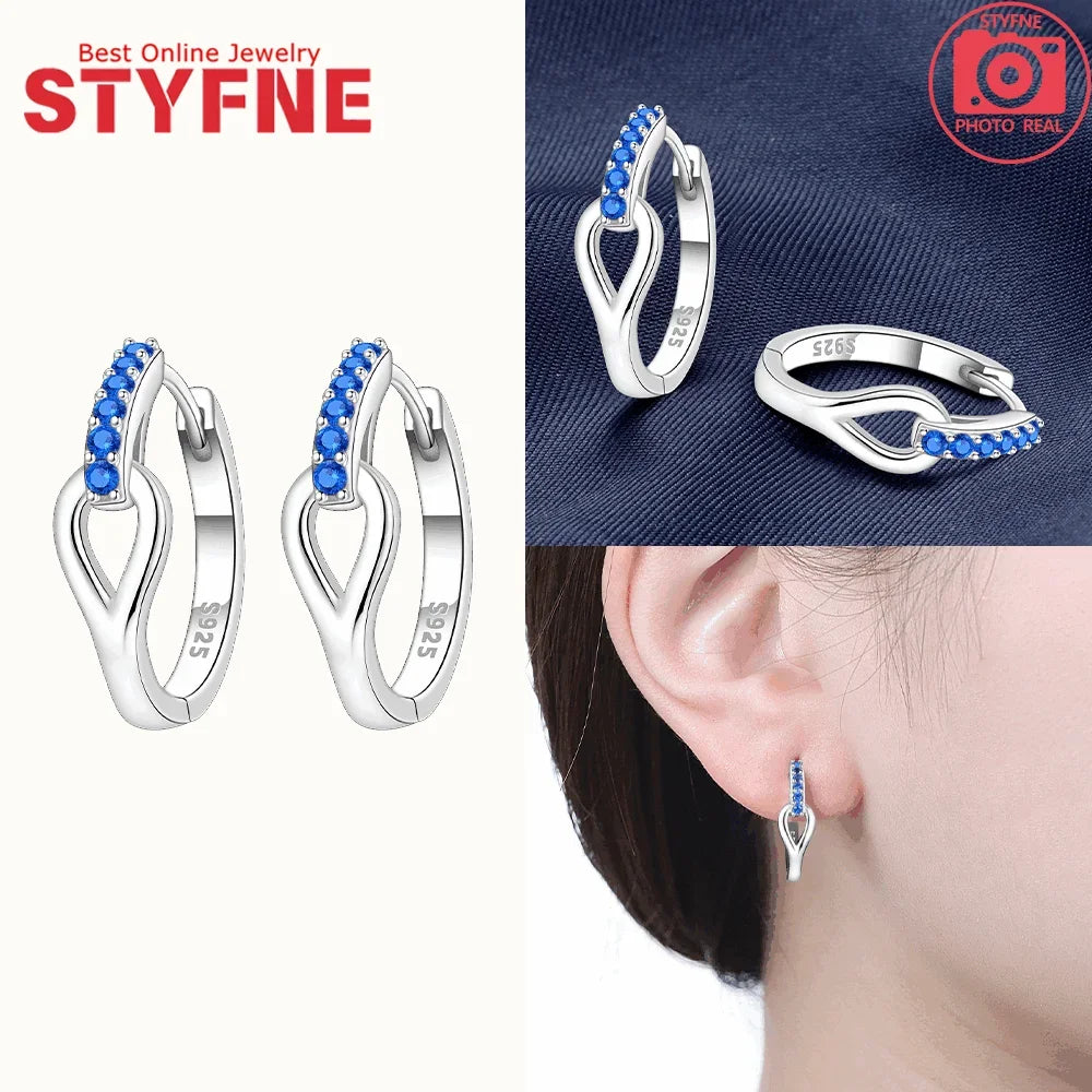 New 925 Silver Blue Zircon Star Earrings Interactive Love Wave Hoop Earrings Original Jewelry Fot Wedding Birthday Women Gifts