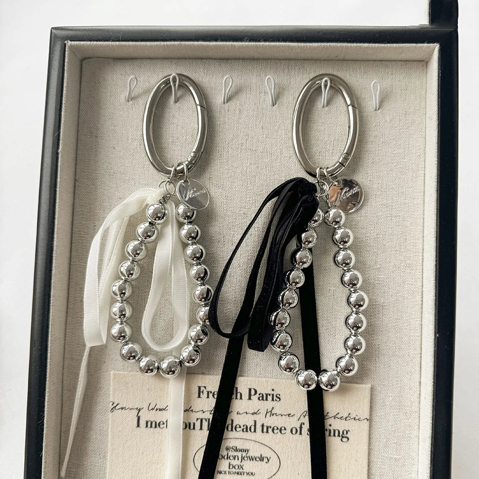 ZAKOL Elegant Pearls Ribbon Bowknot Bag Hanging Decoration Key Chain for Women Beads Key Rings Jewelry Girl Accessories