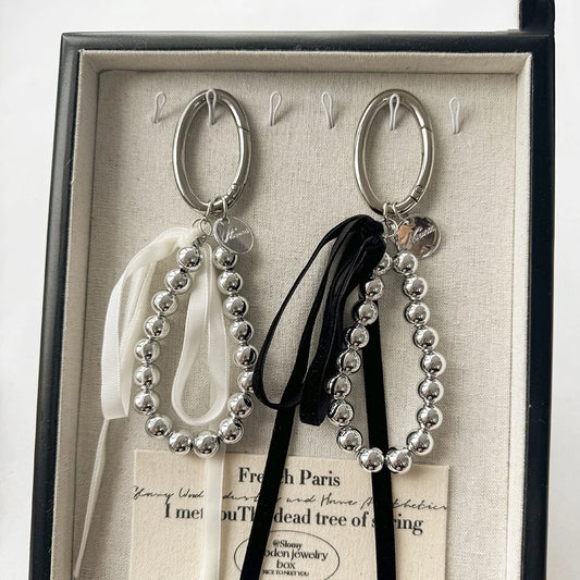 ZAKOL Elegant Pearls Ribbon Bowknot Bag Hanging Decoration Key Chain for Women Beads Key Rings Jewelry Girl Accessories
