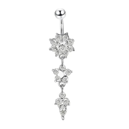 Alloy Zircon Navel Nail Ring Crystal Bar Barbell Drop Flower Dangle Body Piercing Belly Button Rings Men Women Body Jewelry Gift