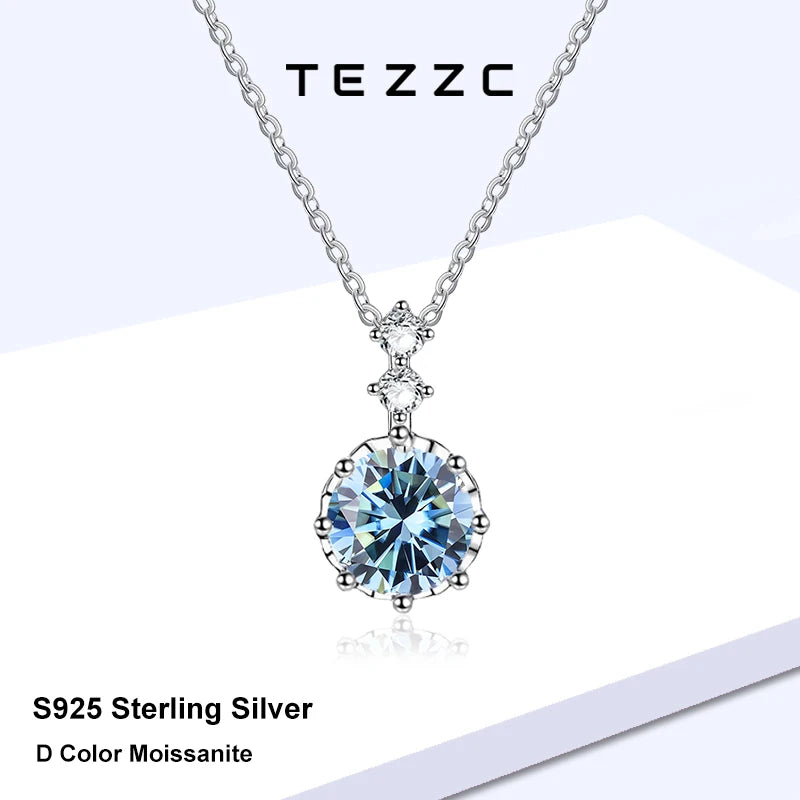 Tezzc 1ct 6.5mm Moissanite Necklace for Women Classic 925 Sterling Silver Sparkling Lab Diamond Pendant Wedding Jewelry