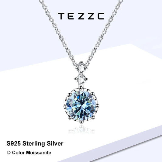 Tezzc 1ct 6.5mm Moissanite Necklace for Women Classic 925 Sterling Silver Sparkling Lab Diamond Pendant Wedding Jewelry