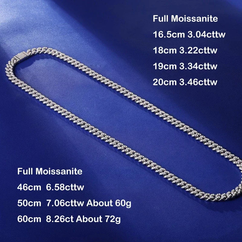 EWYA フルモアサナイト キューバンネックチェーン ネックレス メンズ レディース 8mm S925 シルバープレート 18K ヒップホップ パスダイヤモンドテスト リンクネックレス