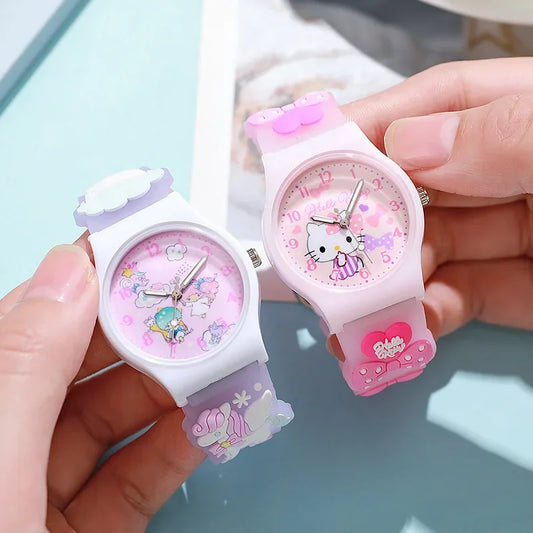 Sanrio Hello Kitty Children Wrist Watch Kuromi Cinnamoroll My Melody Kawaii Waterproof Silica Gel Chronograph Watch Student Gift