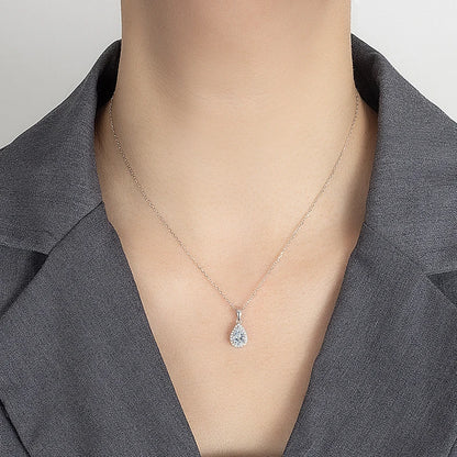 PERFANY 1CT Pear Cut Moissanite Necklace for Women S925 Pure Silver Sparkling Diamond Pendant Luxury Jewelry Party Gift