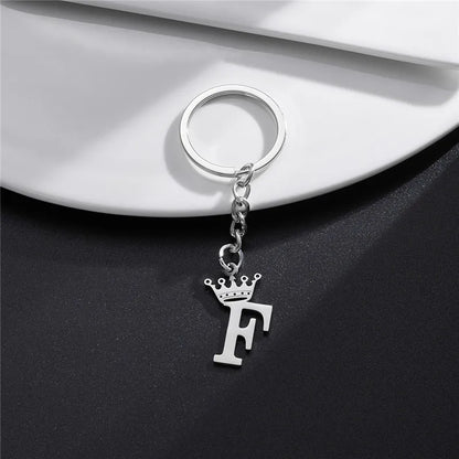 Fashion Crown A-Z Letters Pendant Keychains for Lovers Silver Color 26 Alphabet Keyring Women Car Key Ring Unique Name Jewelry
