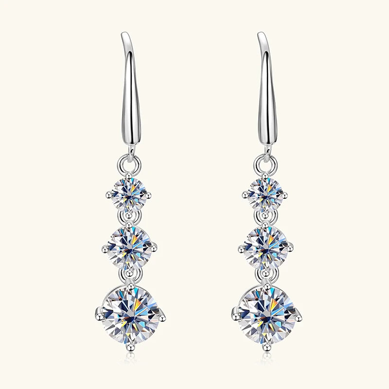 Lnkry 925 Sterling Silver Drop Earring Certified GRA 6.5mm&5mm&4mm Three Stone Moissanite Dangle Earrings For Women Jewelry Gift