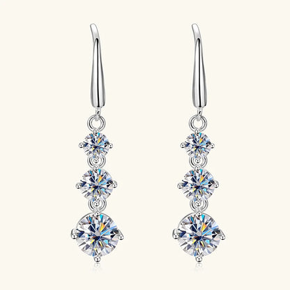 Lnkry 925 Sterling Silver Drop Earring Certified GRA 6.5mm&5mm&4mm Three Stone Moissanite Dangle Earrings For Women Jewelry Gift