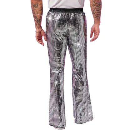 2025 Summer New Men's Luxury Casual Pant Fashion Singer Bar KTV Stage Performance Loose Breathable Silver Trousers