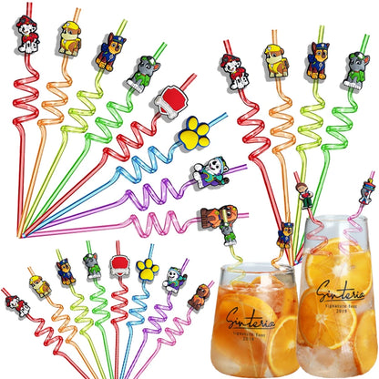 Paw Patrol Reusable Drinking Straws Birthday Party Favor Milkshake Ice Drinks Straws Christmas Wedding Supplies Halloween Decora