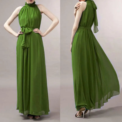 Halter Neck Dress Lace Up Elegant Sleeveless Club Party Dress Sexy Ruffled Evening Party Maxi Dress Prom Gown Beach Dresses