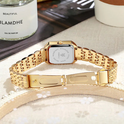 高級レディース腕時計 ファッション 長方形 レディース スチールバンド クォーツ腕時計 Reloj Mujer Relogio Feminino 女の子用時計 ギフト
