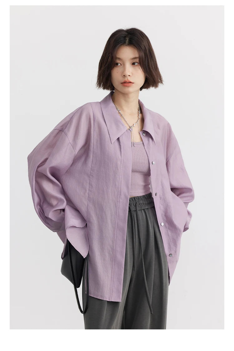 CHIC VEN Women Thin Shirt Long Sleeve Casual Loose Slightly Transparent Cool Blouses Woman Solid Design Female Top Summer 2024